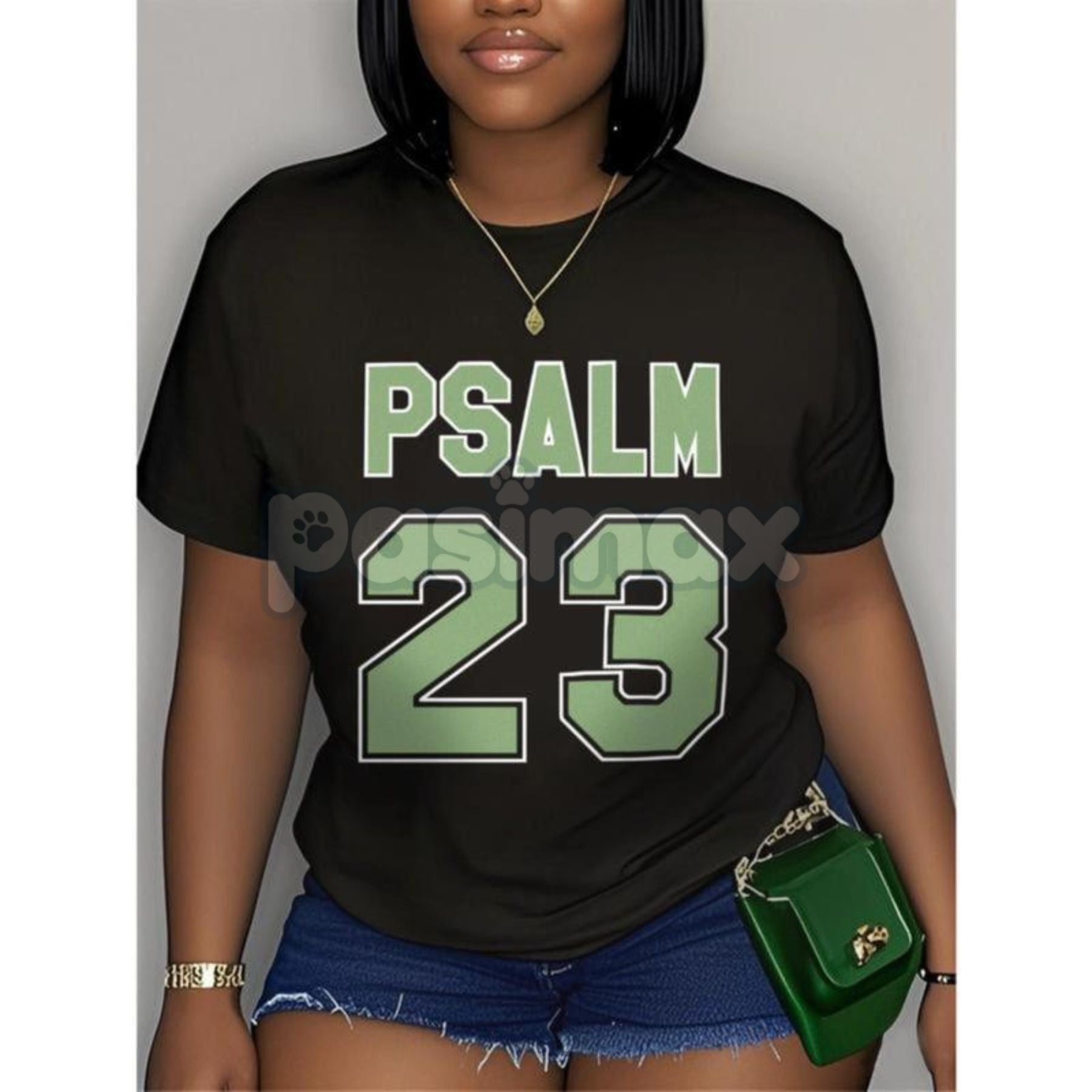 Pasimax Premium Women's Psalm 23 Scripture T-Shirt — detail close-up