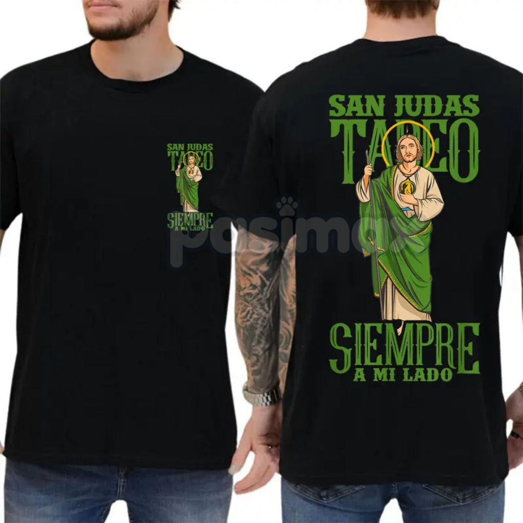 Pasimax San Judas Tadeo Iconic Portrait T-Shirt — detail close-up