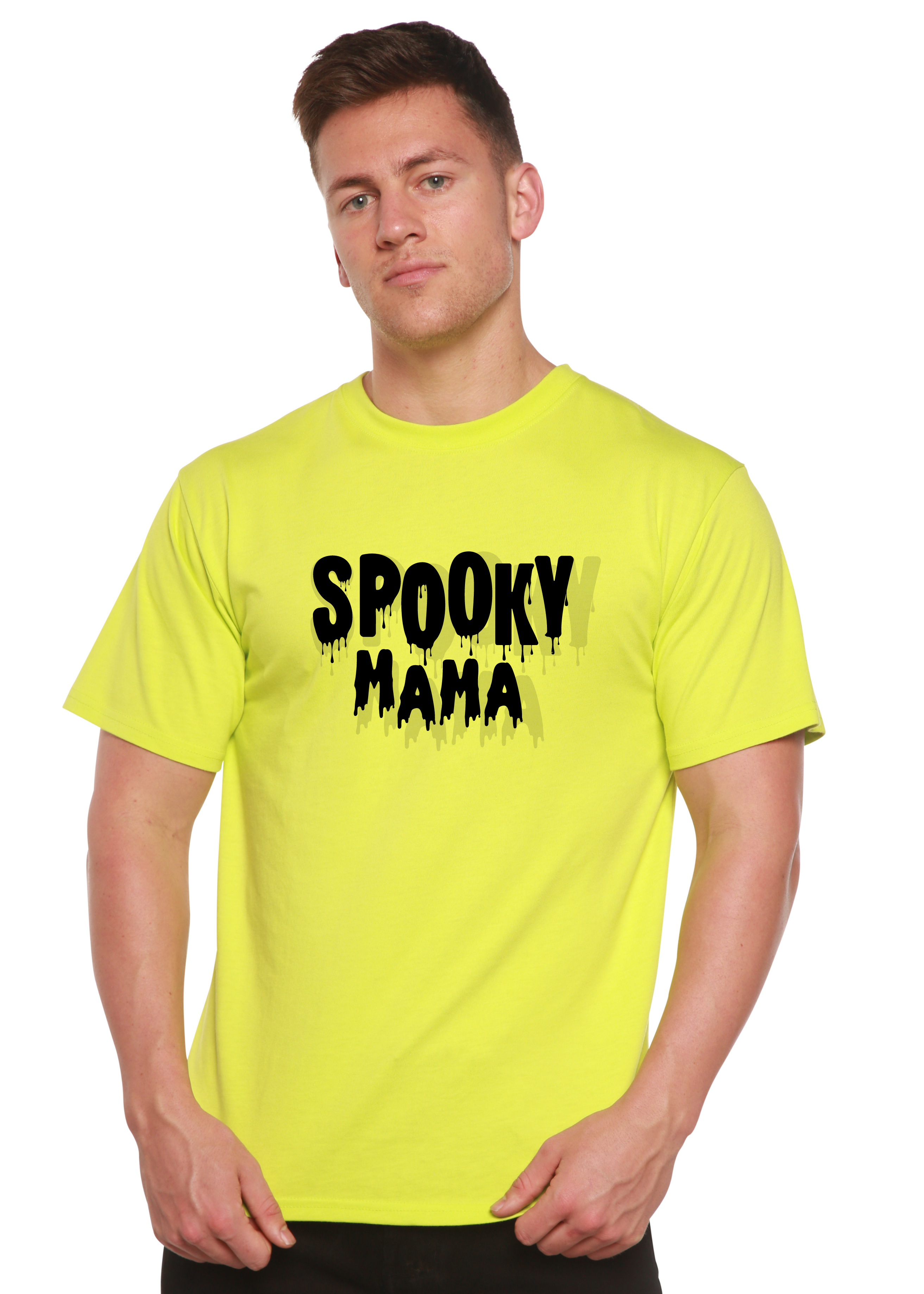 Spun Bamboo Spooky Mama Halloween Men's Bamboo Viscose/Organic Cotton Short Sleeve Graphic T-Shirt — detail close-up