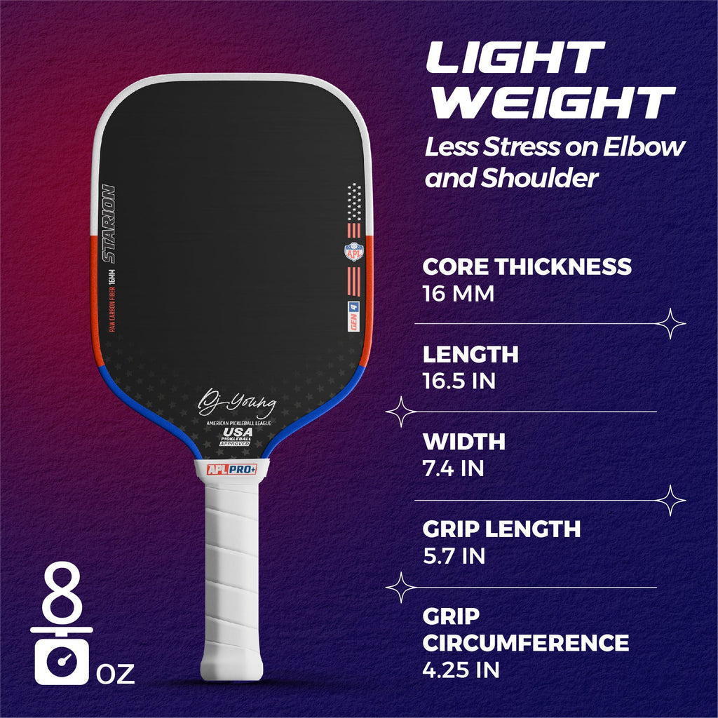APL DJ Young Starion Pro+ 16mm Pickleball Paddle | Carbon Fiber | Gen 4 Thermoformed Foam Technology