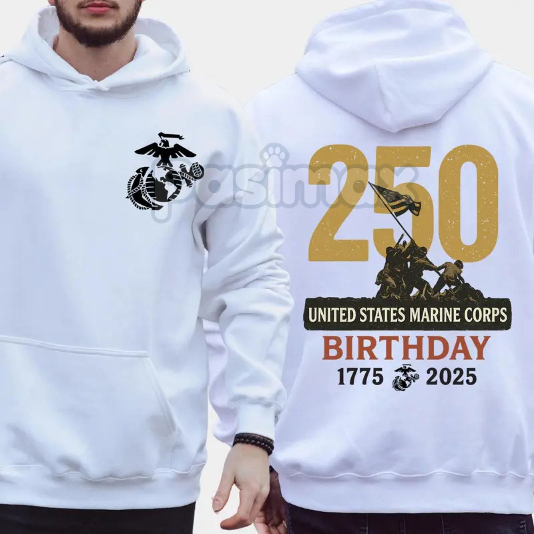 Pasimax Marines 250th Birthday Hoodie – USMC 250 Year Anniversary Commemorative Pullover, Veteran & Active Duty Gear, Unisex 