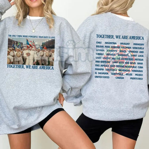 Together We Are America Bunny Bowl Sweatshirt | 2-Sided Unisex Bunny Bowl Jumper | Patriotic Football Bunny Crewneck | United We Stand Game Day Pullover | Cute American Flag Bunny Shirt | Red White and Blue Sporty Sweatshirt