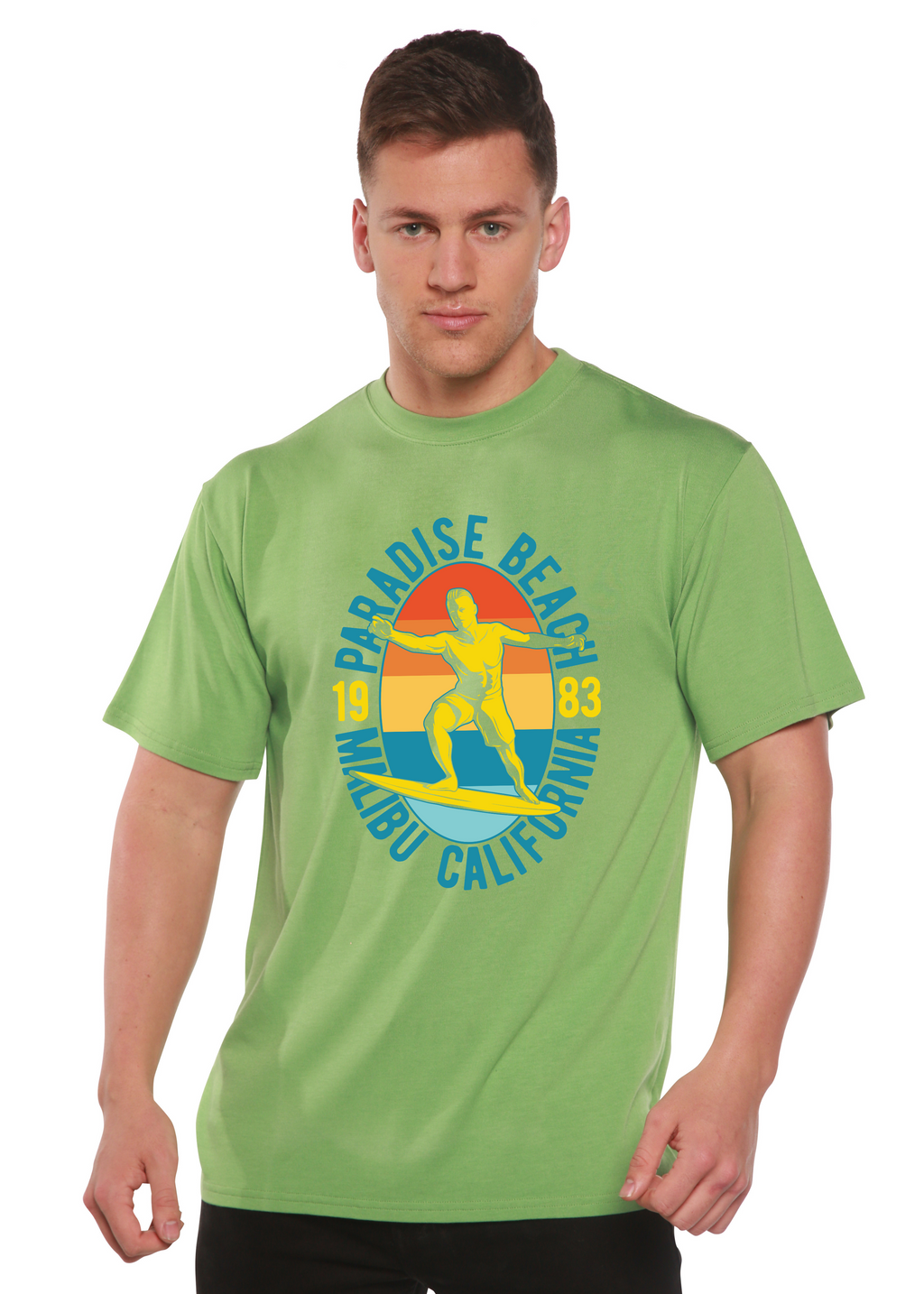 Spun Bamboo Paradise Beach 1983 Men's Bamboo Viscose/Organic Cotton Short Sleeve Graphic T-Shirt — side view
