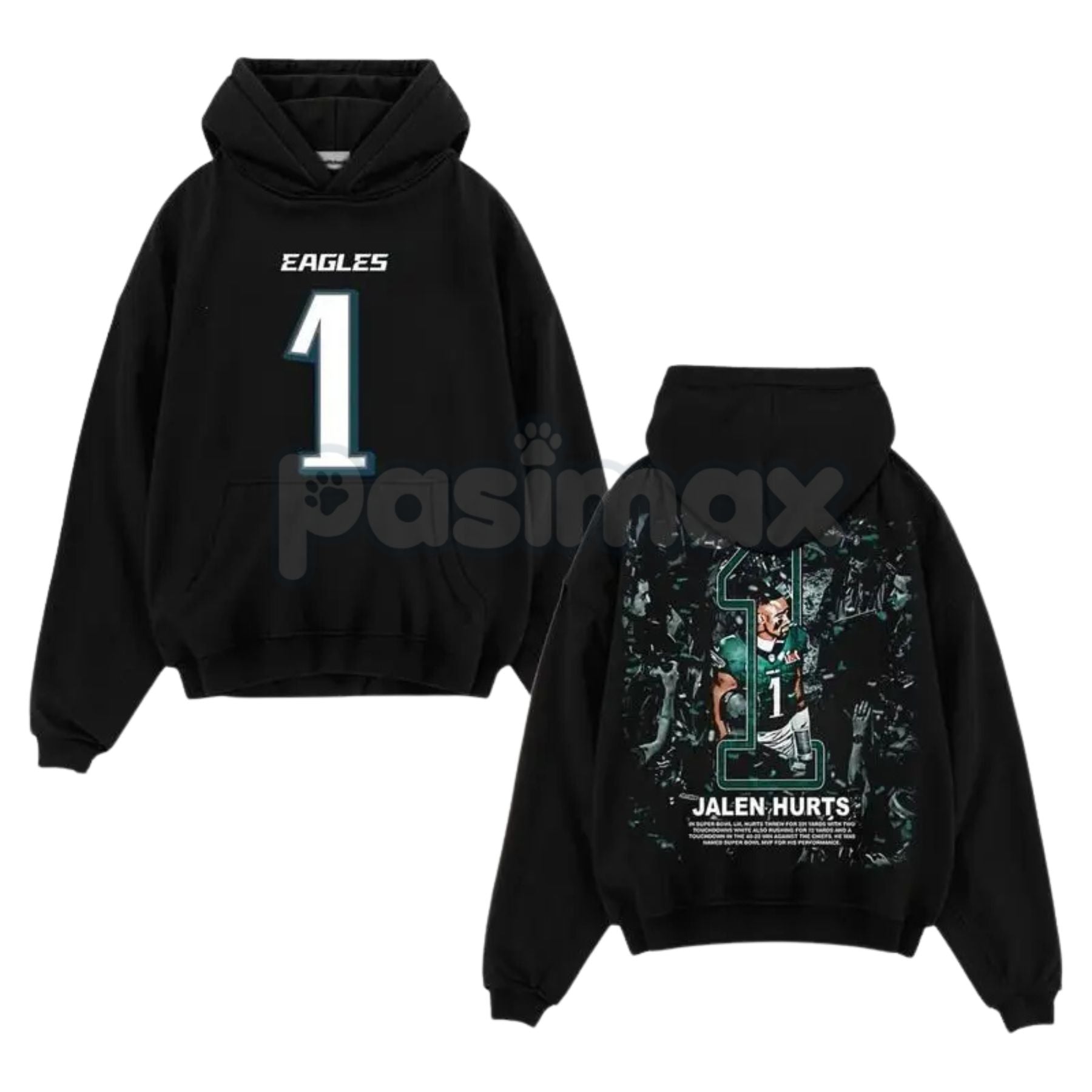 Pasimax Eagles Nation Jalen Hurts "Fly Eagles Fly" Game Day Cotton Sweatshirt – Premium Fan Apparel — detail close-up
