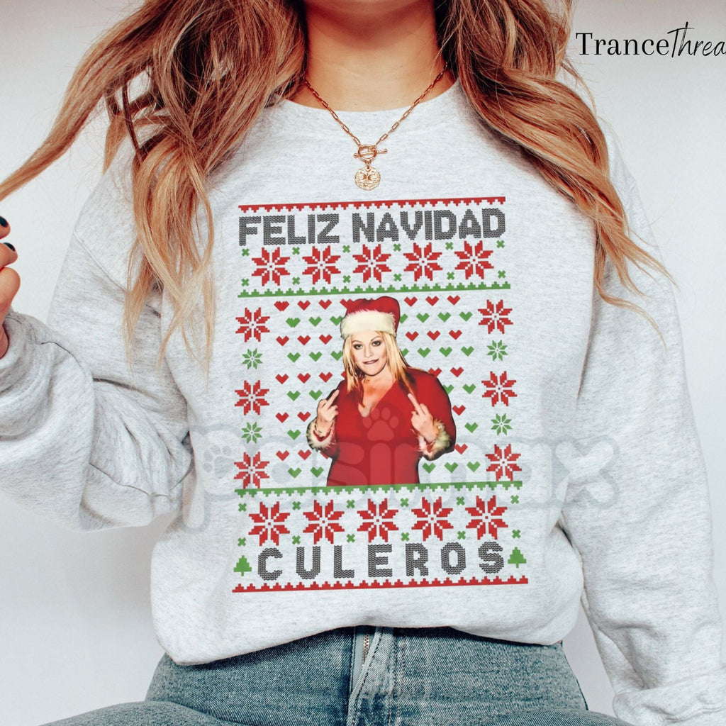 Pasimax Jenni Rivera Ugly Christmas Sweater Sweatshirt | La Diva de la Banda Holiday Jumper | Funny Mexican Music Xmas Gift |