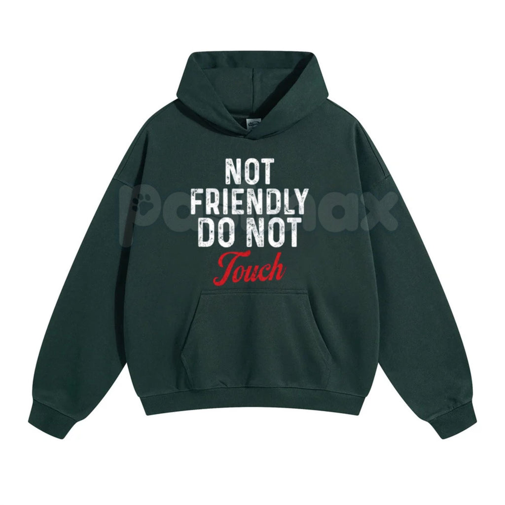 Pasimax "Not Friendly Do Not Touch" Humorous Black Hoodie – Sarcastic Introvert Pullover, Funny Antisocial Statement Gear, Un