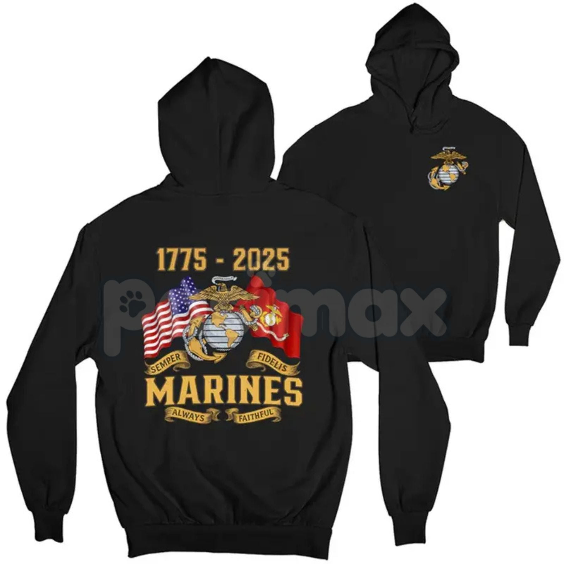 Pasimax Marines 250th Birthday Unisex Hoodie – Commemorative USMC 250 Year Anniversary Pullover, Honor the Corps Legacy — det