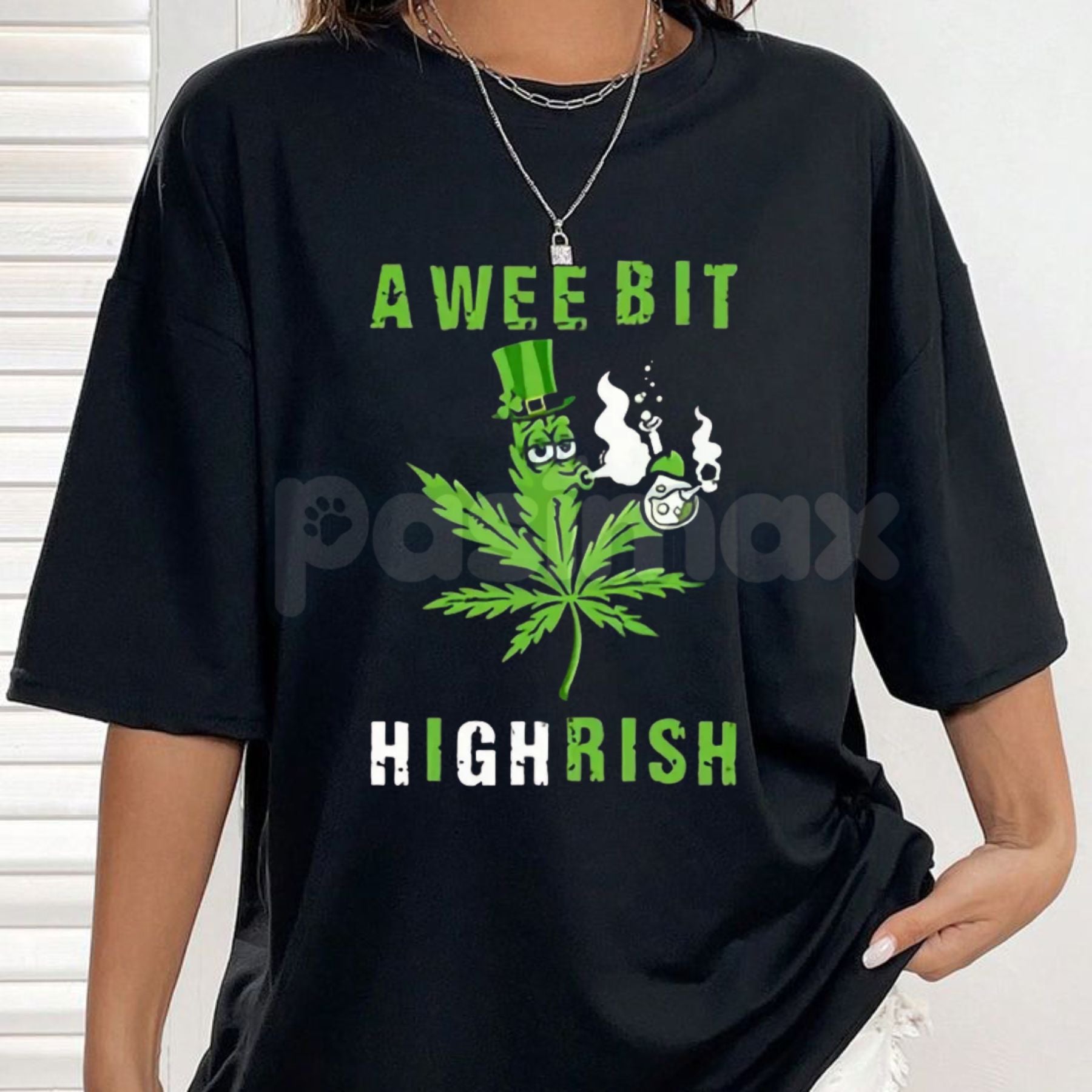 Pasimax "A Wee Bit Highrish" Funny St. Patrick's Day T-Shirt - Irish Flag Slogan Graphic Tee, Premium 100% Cotton 420 Friendl