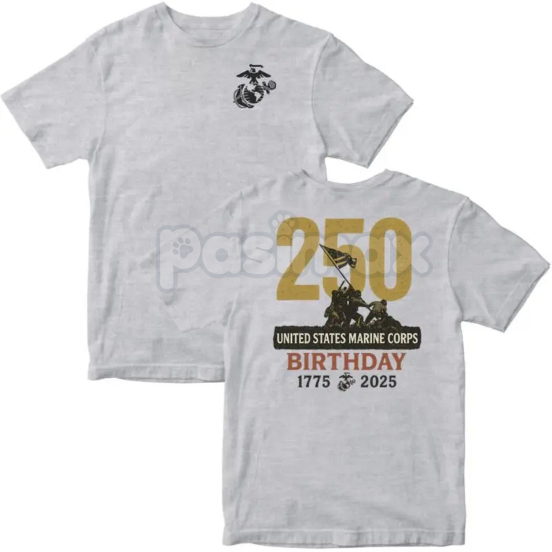 Pasimax Marines 250th Birthday MADE IN USA T-Shirt - USMC 250 Year Anniversary Collection, Semper Fidelis Commemorative Tee, 