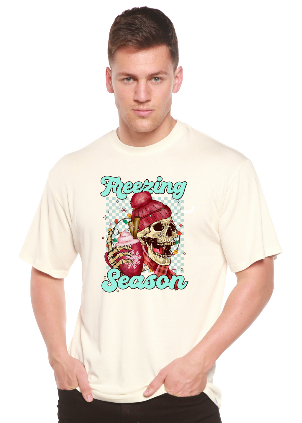 Spun Bamboo Freezing Season Unisex Bamboo Viscose/Organic Cotton Short Sleeve Graphic T-Shirt — lifestyle context