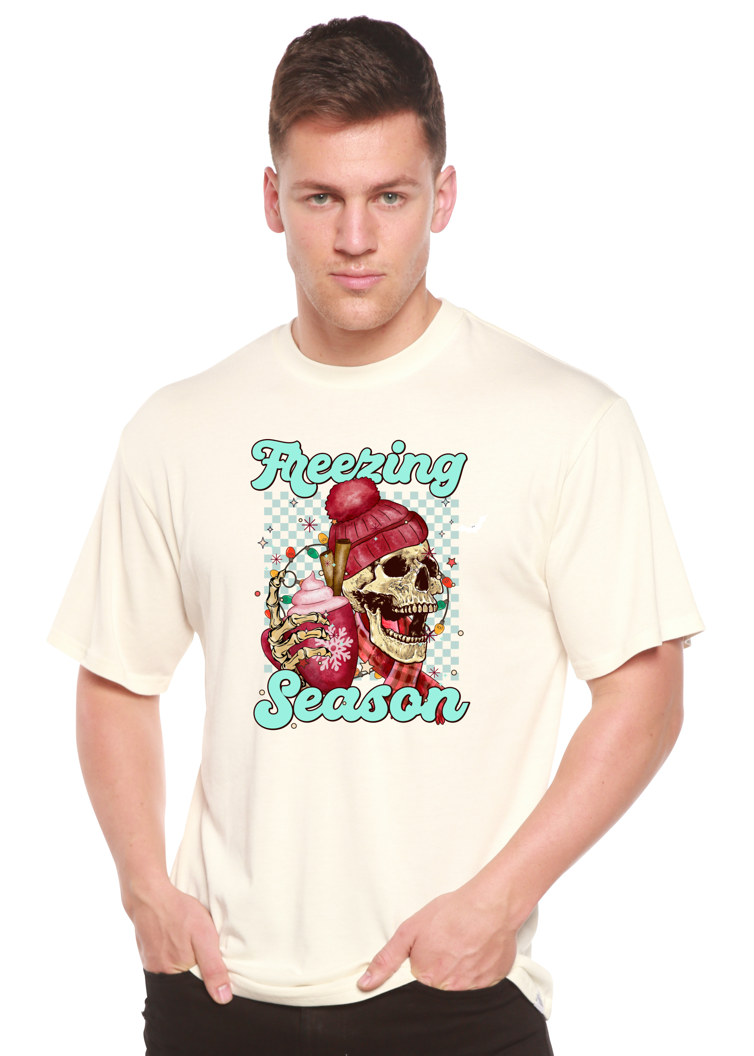 Spun Bamboo Freezing Season Unisex Bamboo Viscose/Organic Cotton Short Sleeve Graphic T-Shirt — lifestyle context