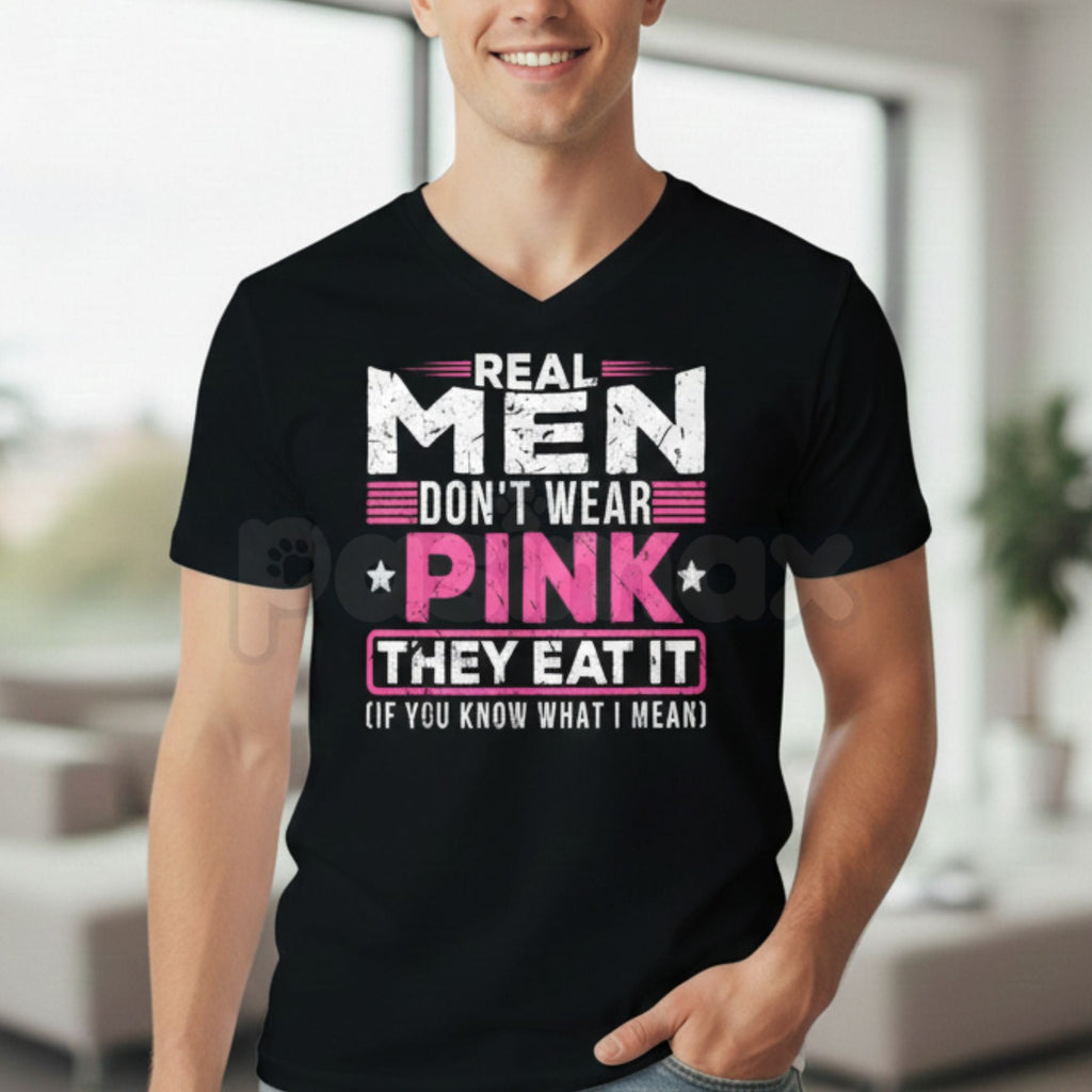 Pasimax "Real Men Don't Wear Pink" Funny Cat T-Shirt - Absurdist Ironic Meme Graphic Tee, Surreal Humor Streetwear, Nonsensic