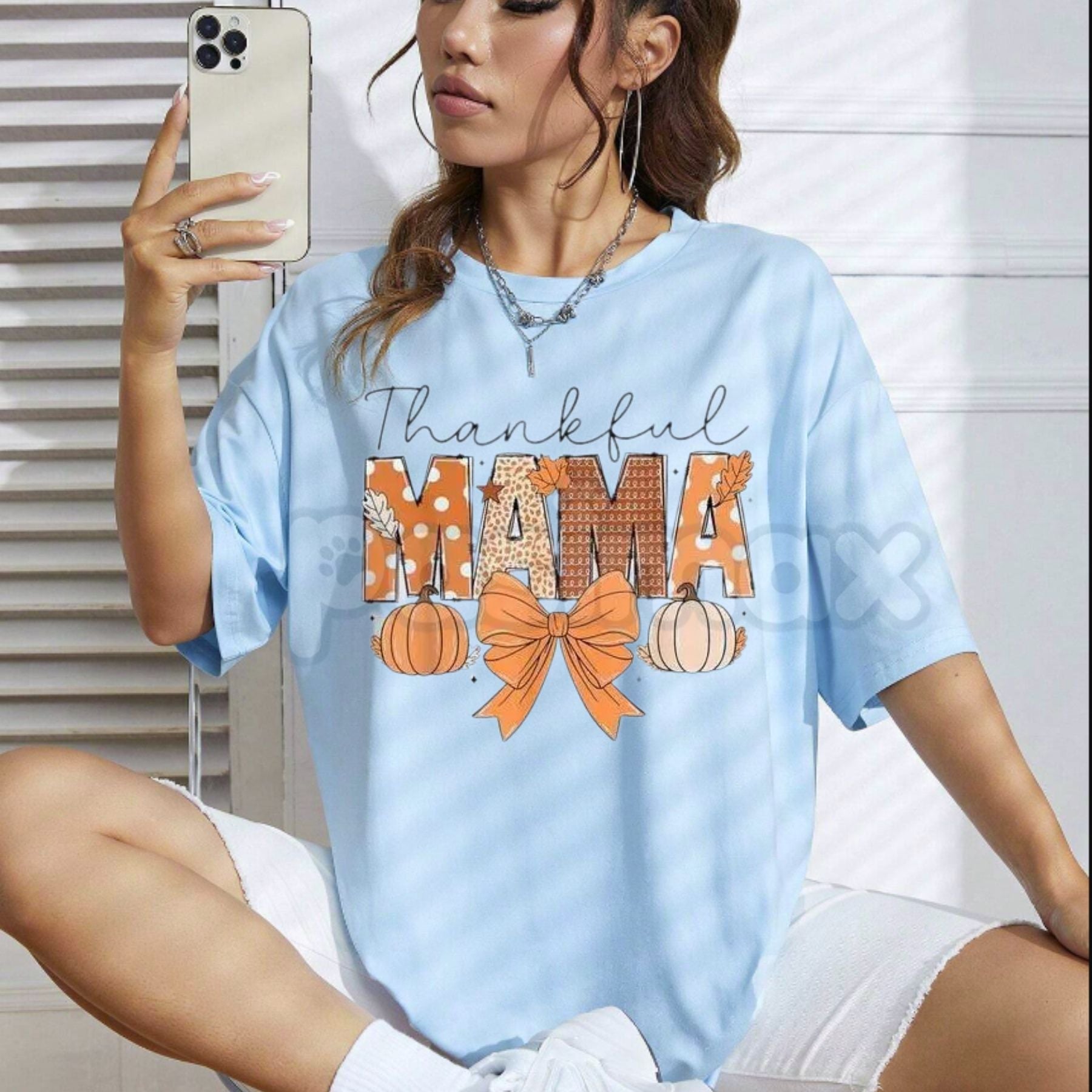 Pasimax Thankful Mama Coquette Thanksgiving T-Shirt - Pumpkin Spice Fall Graphic Tee, Trendy Women's Holiday Shirt, Coquette 