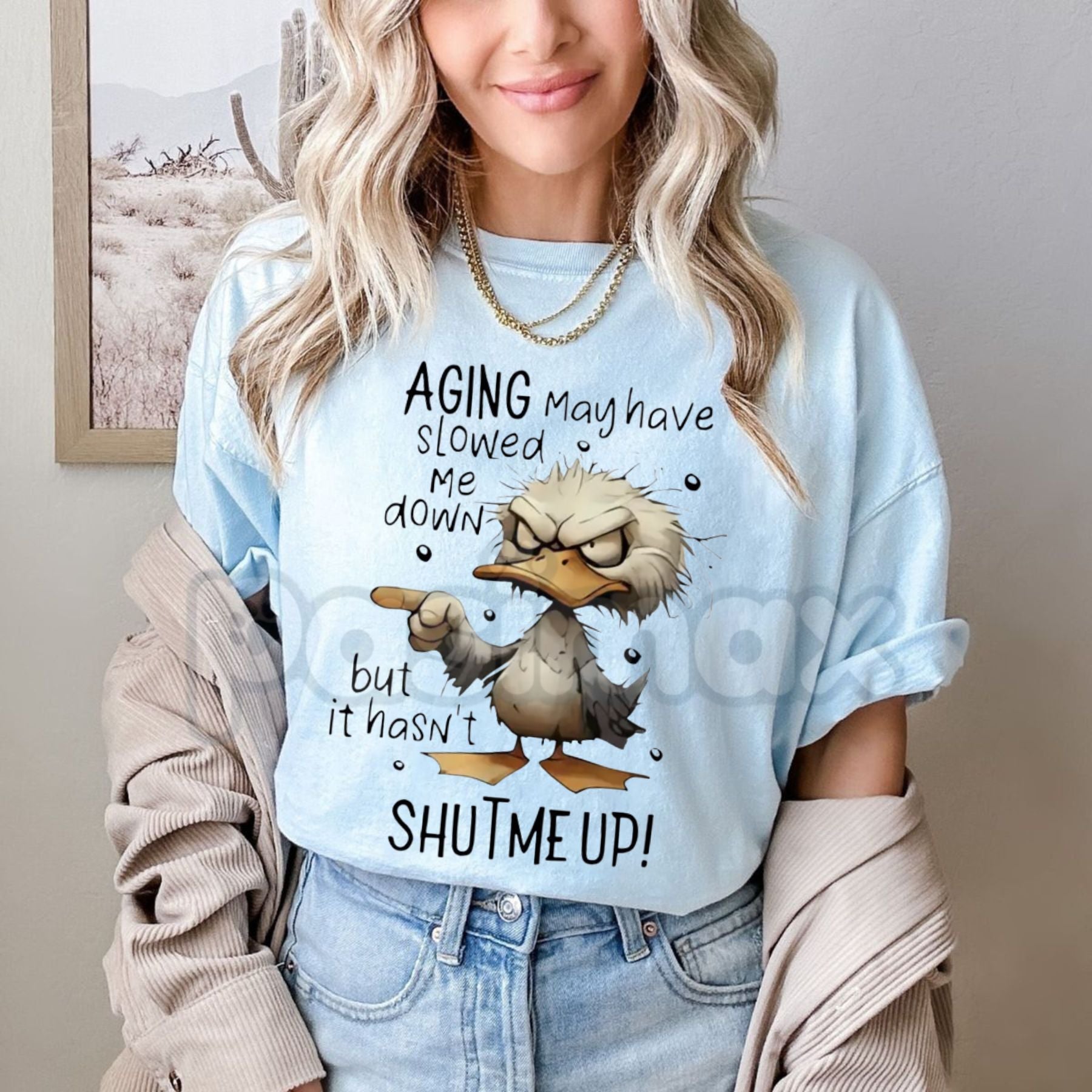 Pasimax "Aging May Have Slowed Me Down But It Haven't Shut Me Up" T-Shirt - Funny Senior Humor Graphic Tee, Premium 100% Cott