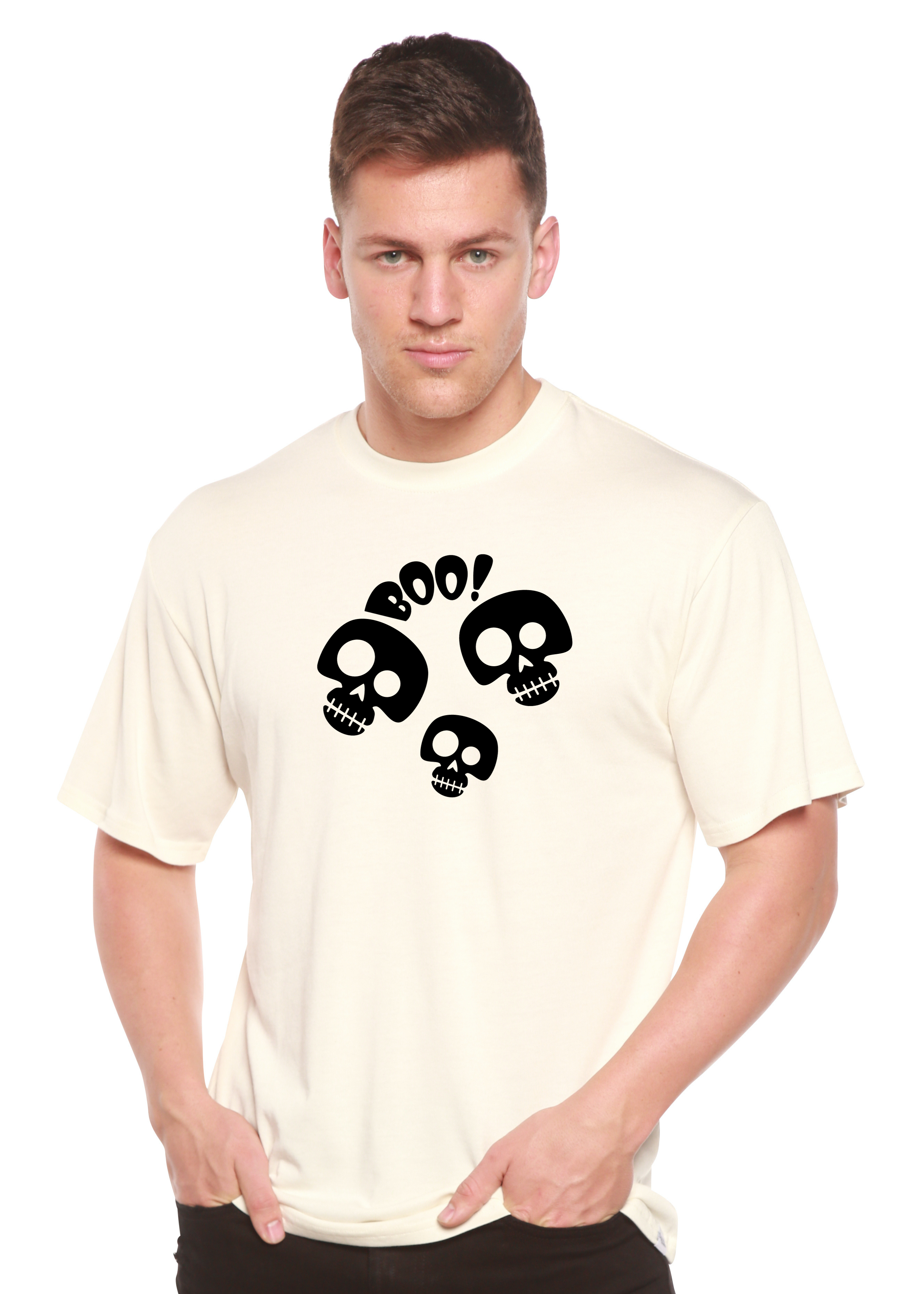 Spun Bamboo Halloween Boo Unisex Bamboo Viscose/Organic Cotton Short Sleeve Graphic T-Shirt — alternative angle