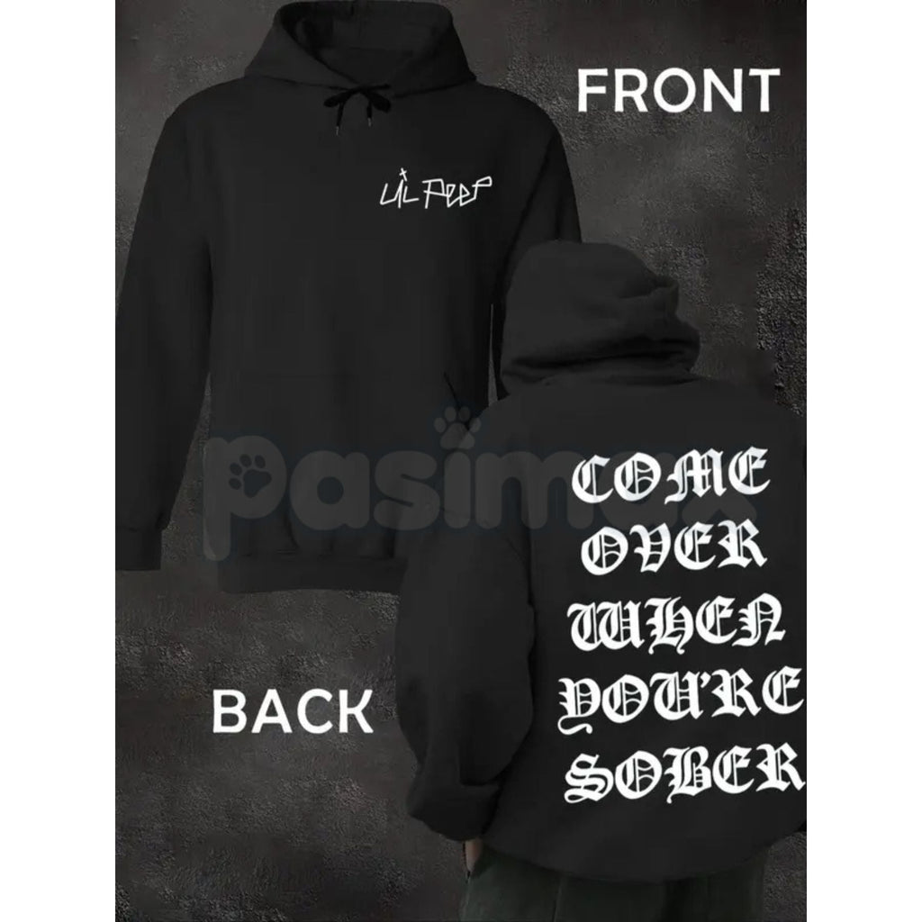 Pasimax Black Lil Peep 'Come Over When You're Sober' Hoodie – COWYS Tribute Streetwear, GothBoiClique Aesthetic Pullover, Uni