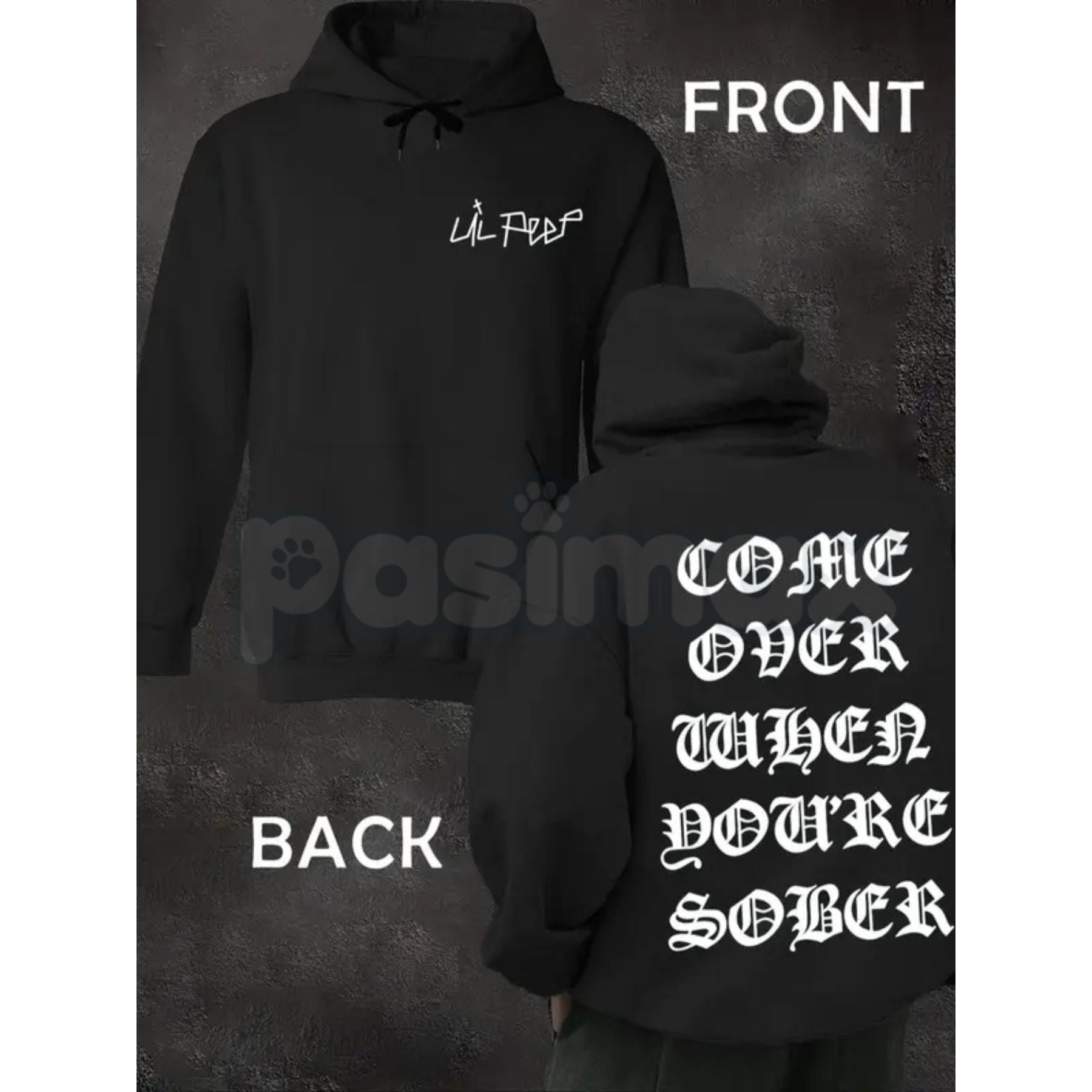 Pasimax Black Lil Peep 'Come Over When You're Sober' Hoodie – COWYS Tribute Streetwear, GothBoiClique Aesthetic Pullover, Uni