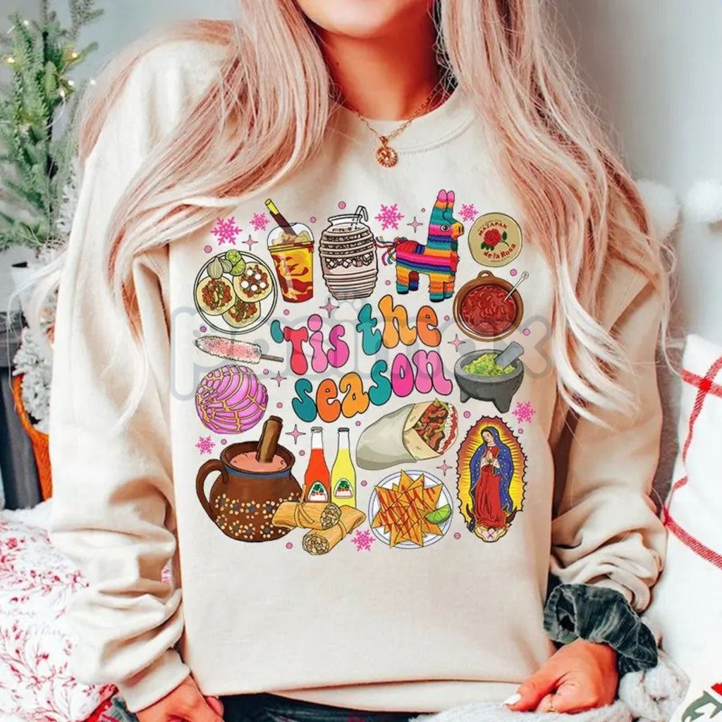 Pasimax 'Tis The Season' Christmas Sweatshirt | Classic Holiday Cheer Crewneck Jumper | Cozy Festive Apparel — detail close-u