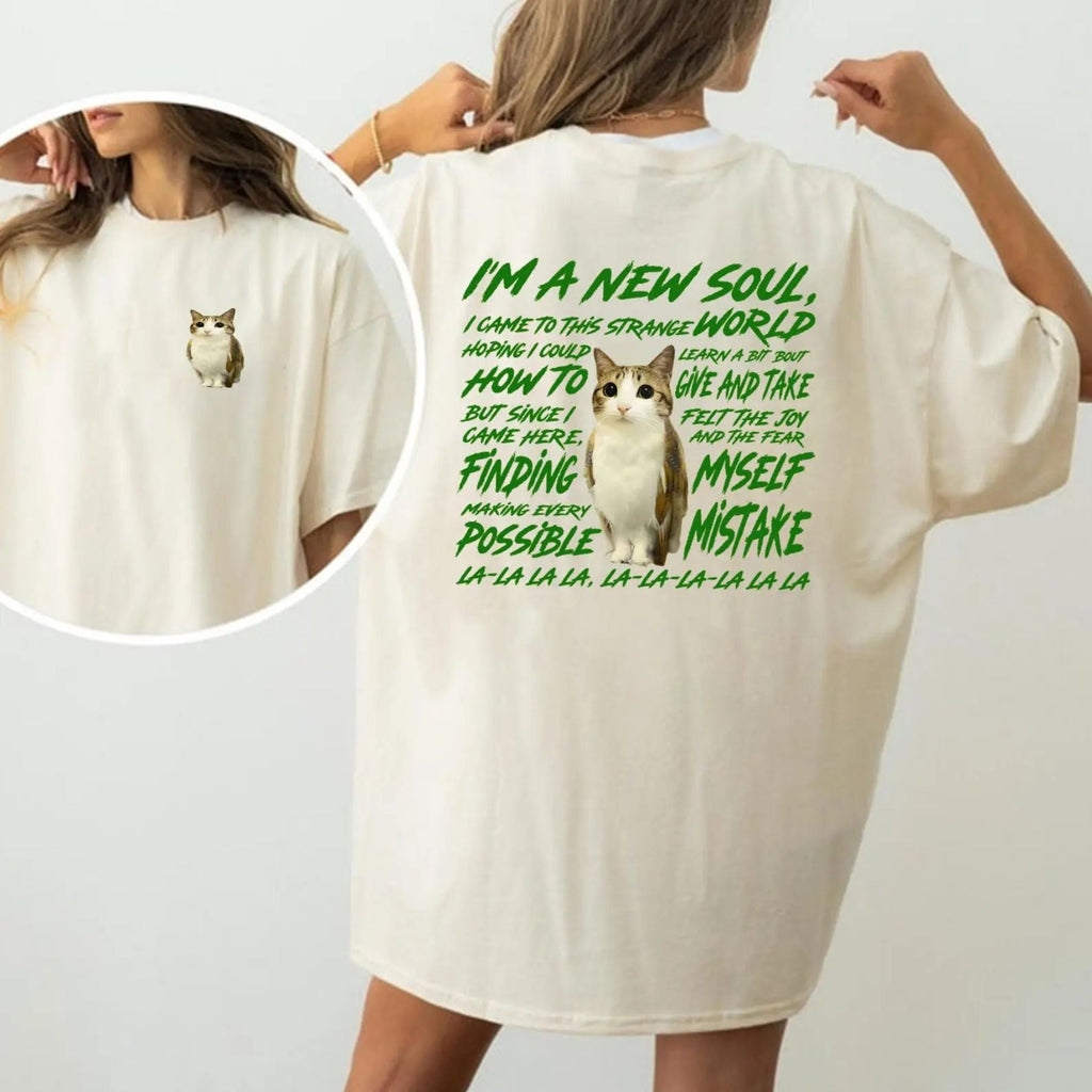 Pasimax "New Souls" Double-Sided Meowl Meme T-shirt — detail close-up