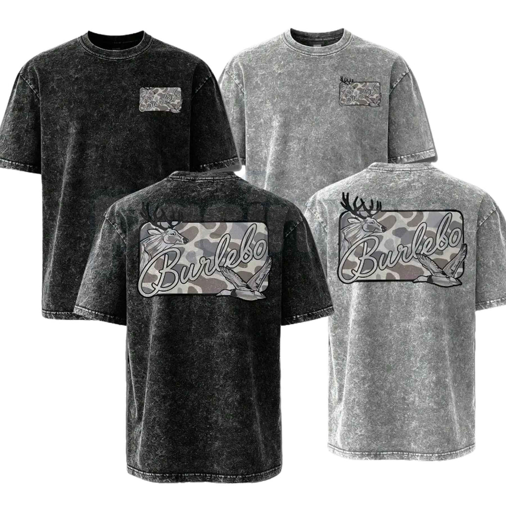 Deer & Mallard Duck Camo T-Shirt – Retro Wildlife Hunting Graphic Tee, Vintage Washed Lightweight Cotton Outdoor Unisex Top