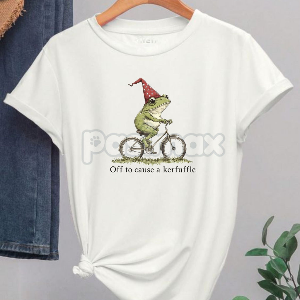 Pasimax "Off to Cause a Kerfuffle" Frog Meme T-Shirt - Sarcastic Internet Slogan Tee, Unisex Funny Weirdcore Graphic, Viral H