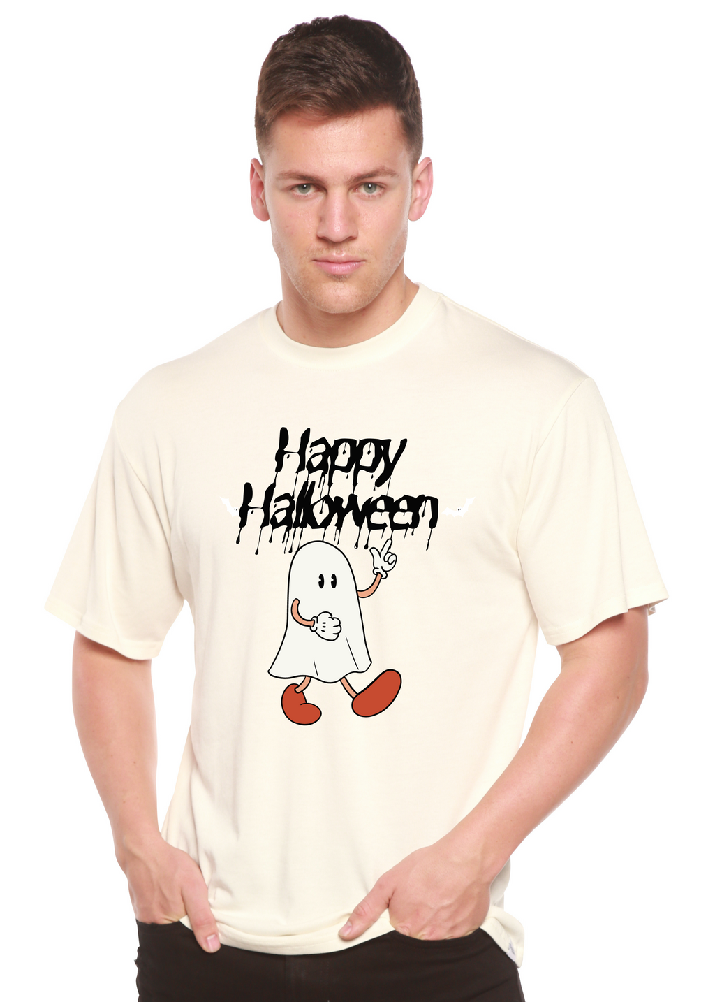 Spun Bamboo Happy Halloween Men's Bamboo Viscose/Organic Cotton Short Sleeve Graphic T-Shirt — alternative angle