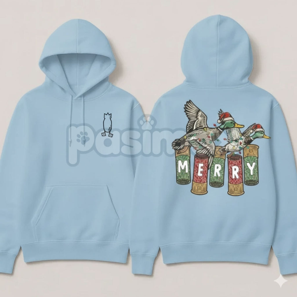 Pasimax Merry Duck Hoodie – Funny Christmas Duck Graphic Pullover, Festive Holiday Humor Apparel, Unisex — detail close-up