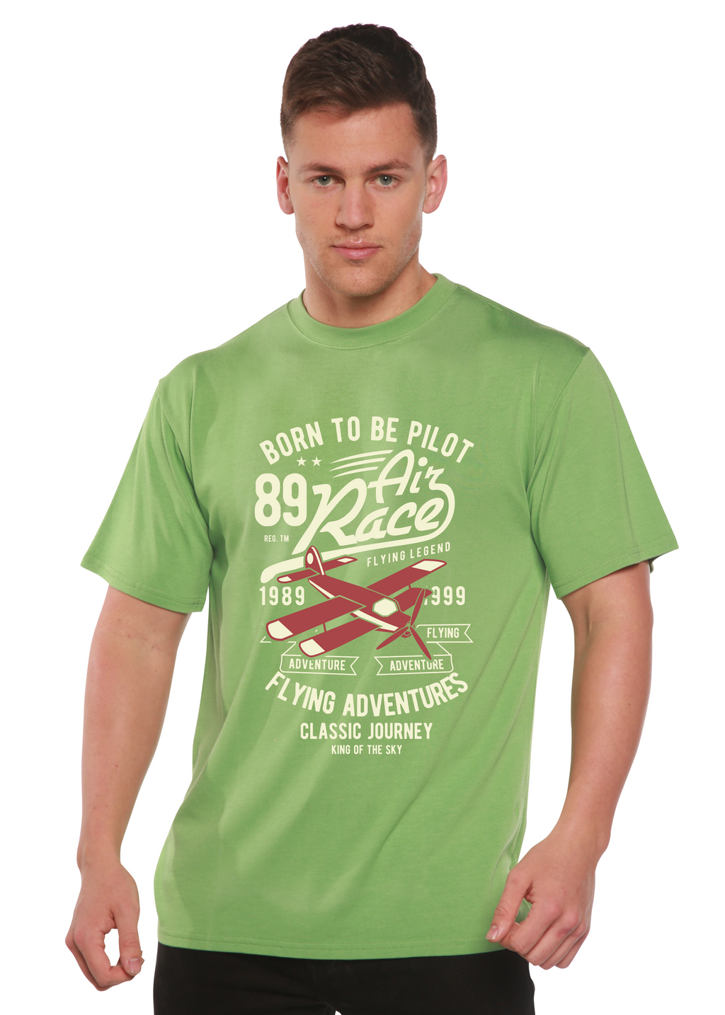 Spun Bamboo Born To Be Pilot Men's Bamboo Viscose/Organic Cotton Short Sleeve Graphic T-Shirt — side view