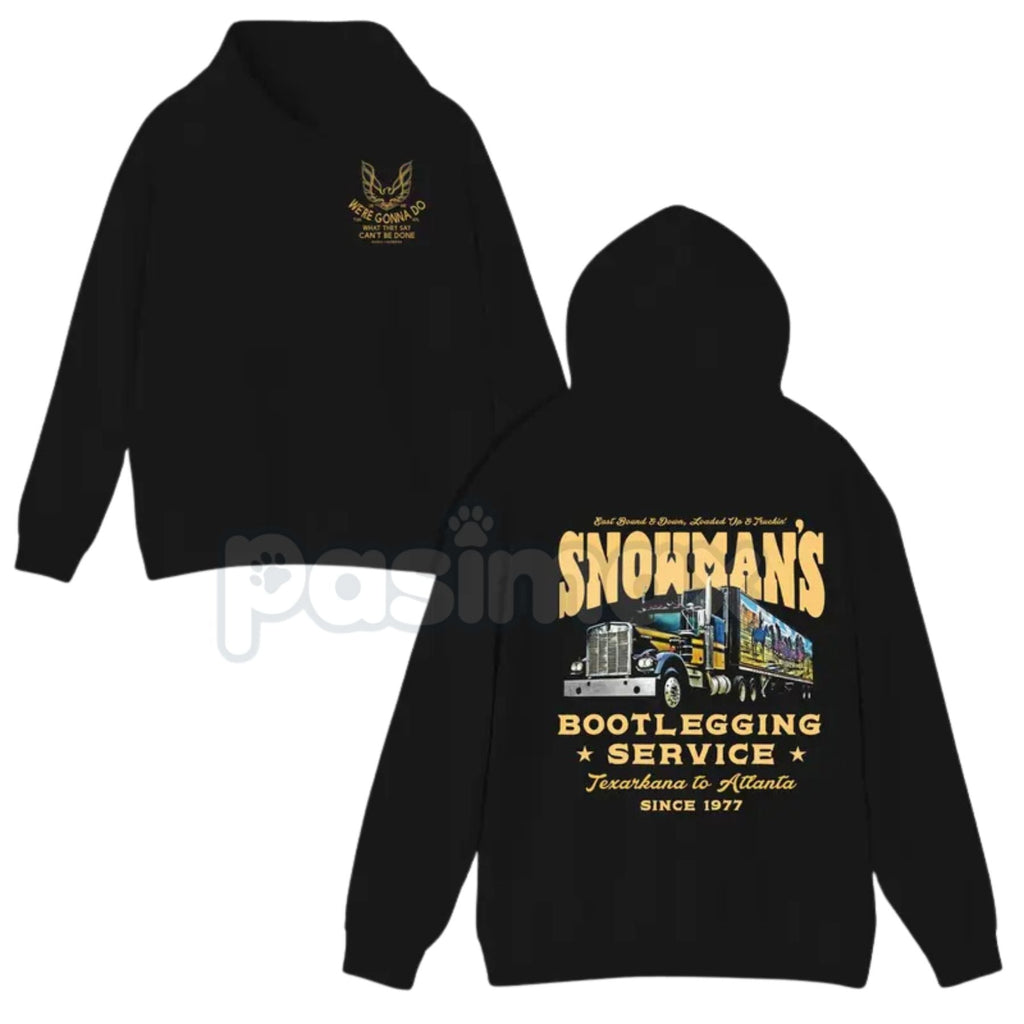 Pasimax Snowman's Bootlegging Service 2-Sided Hoodie – Vintage Moonshine Graphic Pullover, Country & Outlaw Culture Apparel, 