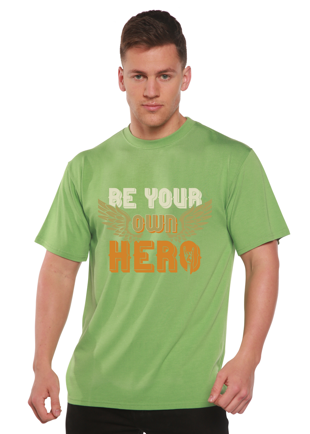 Spun Bamboo Be Your Own Hero Men's Bamboo Viscose/Organic Cotton Short Sleeve Graphic T-Shirt — lifestyle context