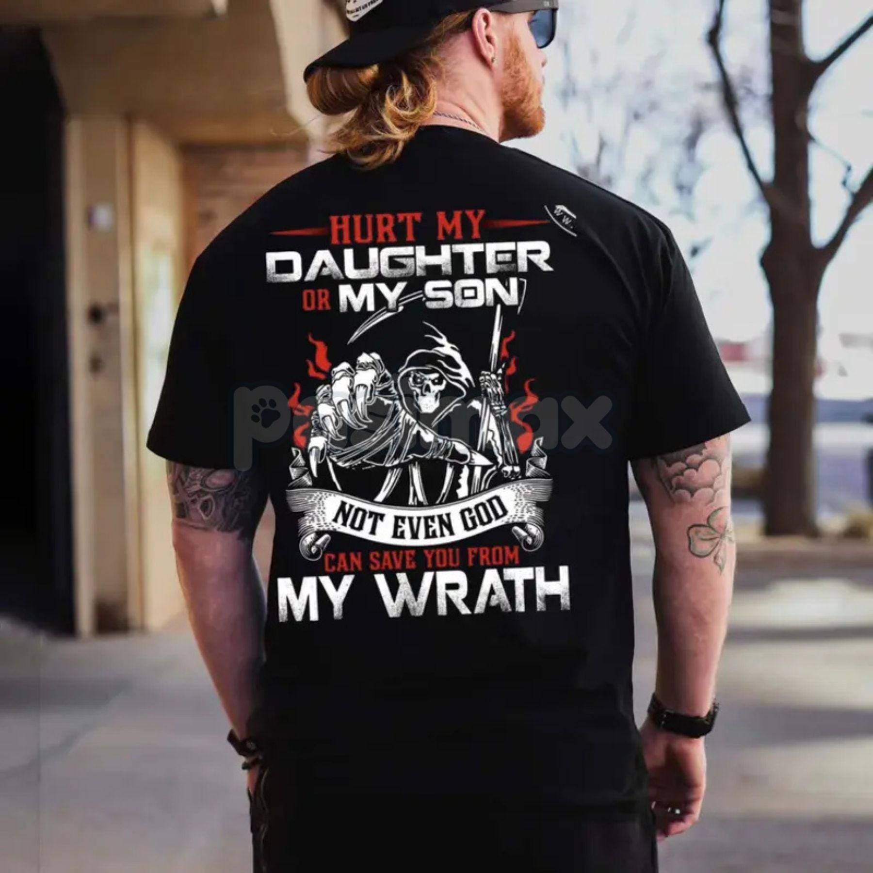 Pasimax "Hurt My Daughter or Son, Not Even God Can Save You" T-Shirt - Protective Dad Graphic Tee, Funny Father Slogan Shirt,