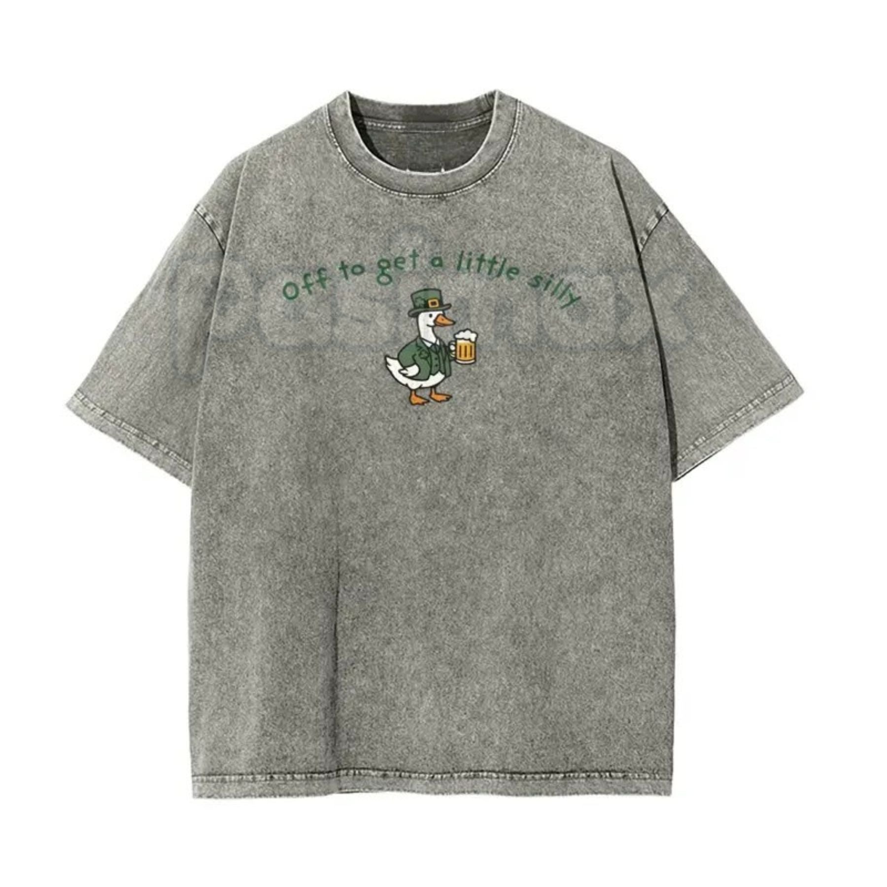 Pasimax Off To Get A Little Silly Vintage Washed T-Shirt – St. Patrick’s Day Shamrock Graphic Tee — main product shot