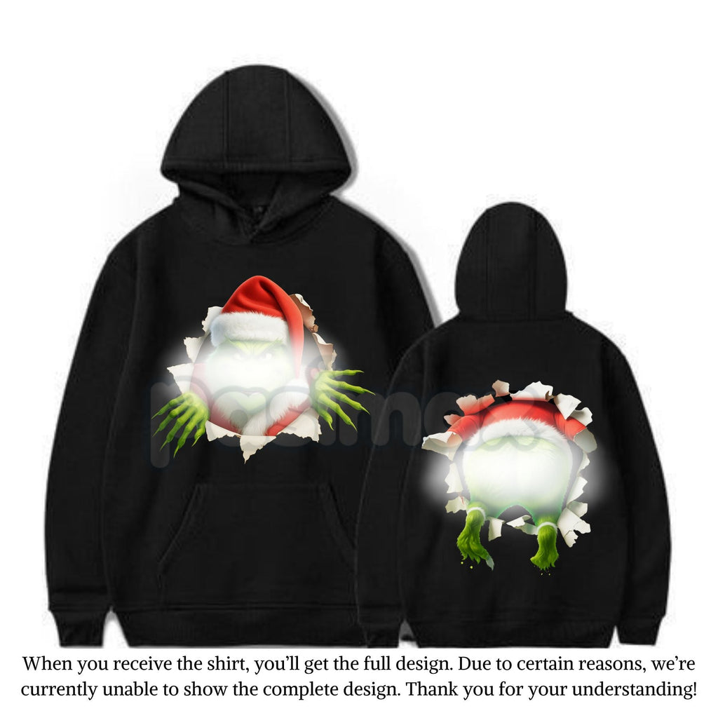 Pasimax Christmas Movie Character Green Guy Through Hole 2-Sided Hoodie – Trendy Holiday Season Graphic Pullover, Unisex Clas