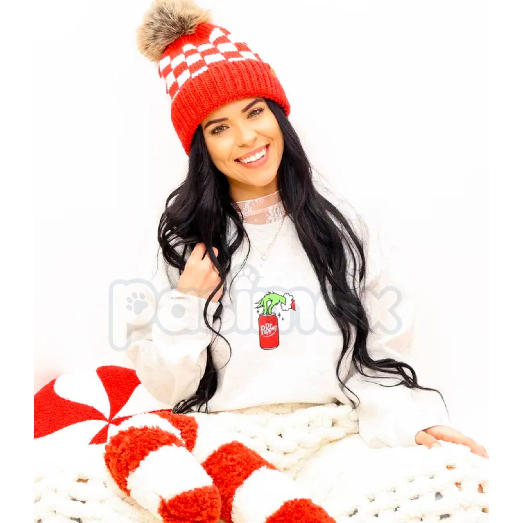 Pasimax Embroidered Christmas Drink Sweatshirt – Festive Holiday Beverage Crewneck — detail close-up
