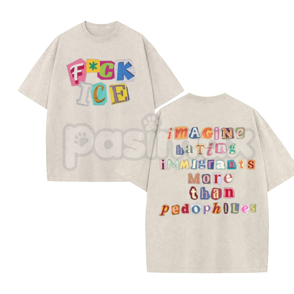 Anti ICE Magazine Letters Vintage Washed T-Shirt – Human Rights Activist Graphic Tee, Lightweight Retro Cotton Streetwear