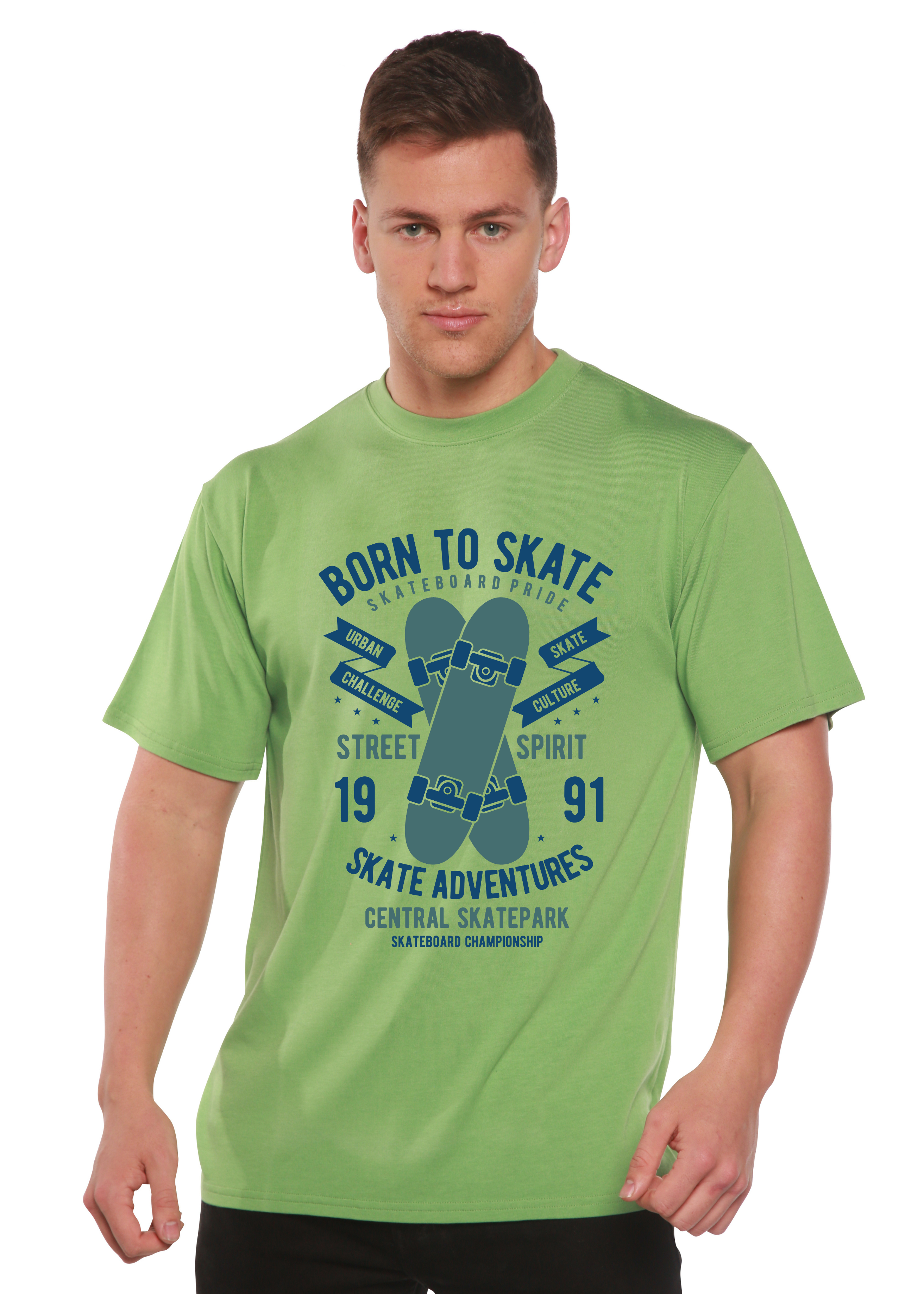 Spun Bamboo Born To Skate Men's Bamboo Viscose/Organic Cotton Short Sleeve Graphic T-Shirt — lifestyle context
