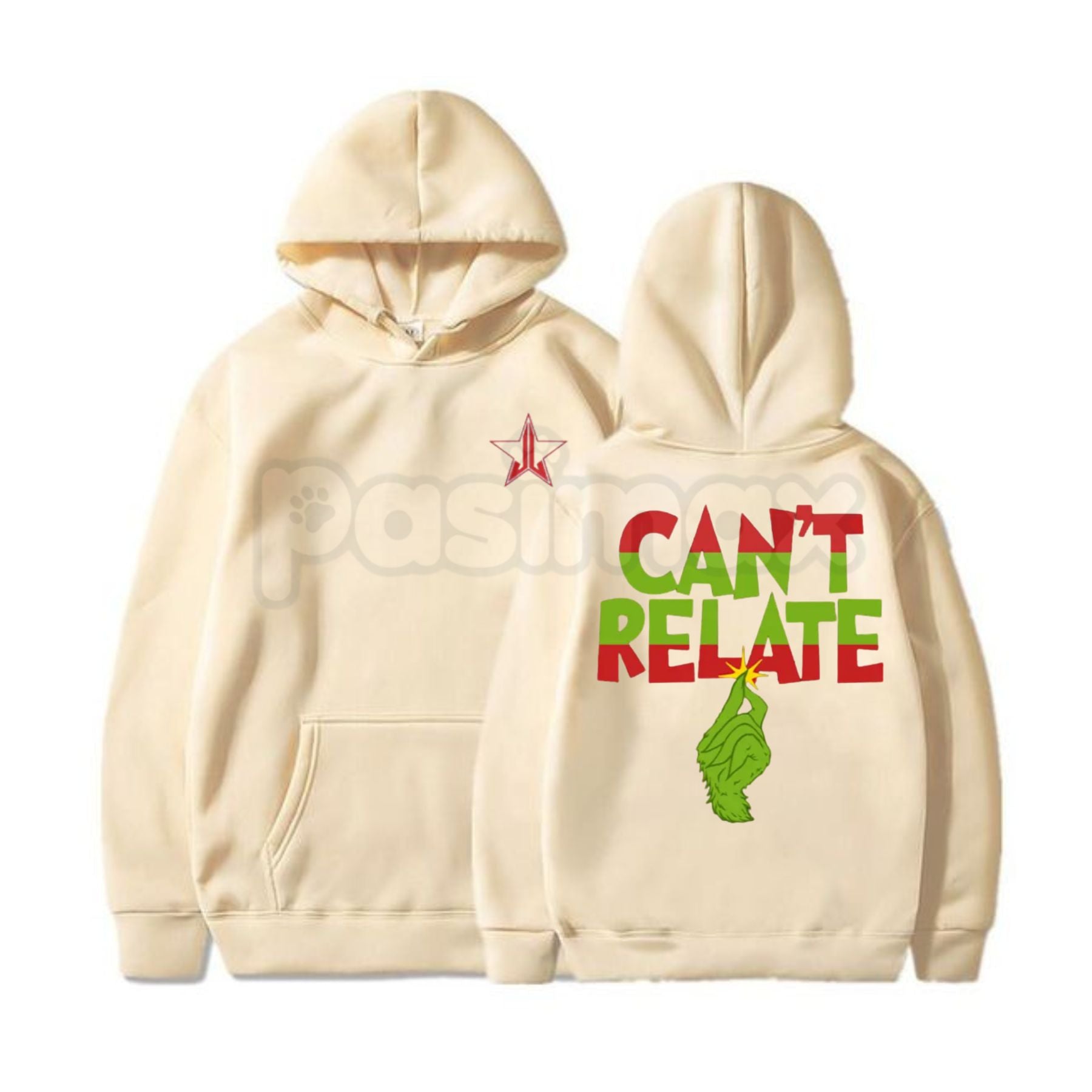 Pasimax "Can't Relate" Holiday Hoodie – Funny Anti-Christmas Slogan Pullover, Grinch & Introvert Festive Apparel, Unisex — de
