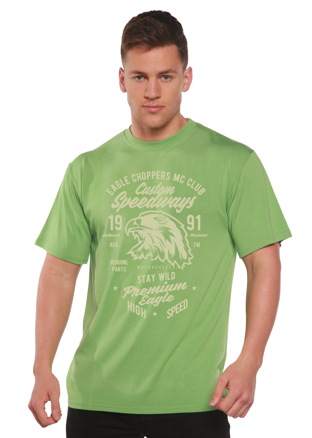 Spun Bamboo Custom Speedways Premium Eagle Men's Bamboo Viscose/Organic Cotton Short Sleeve Graphic T-Shirt — side view