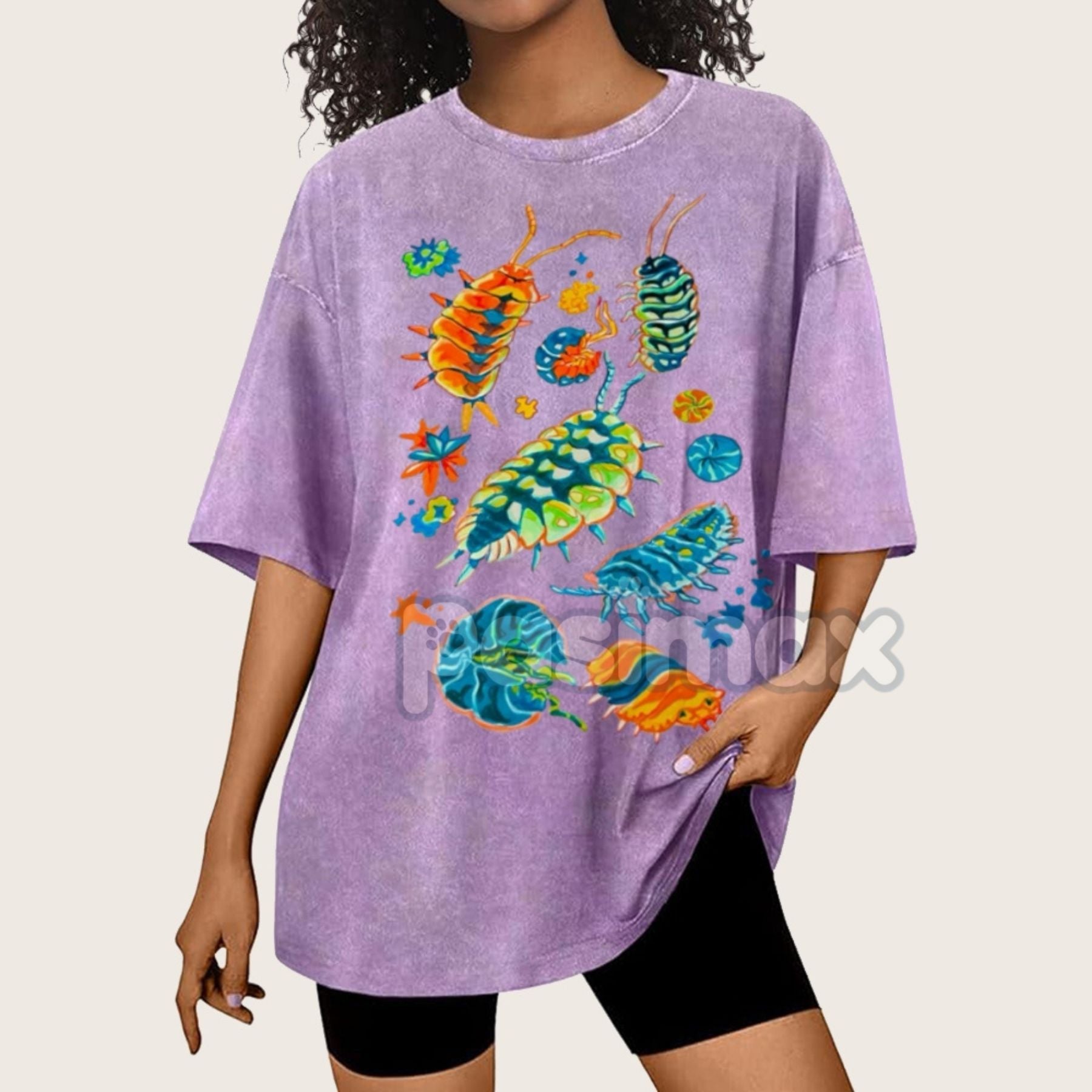 Pasimax Colorful Insects Unisex Vintage Washed Shirt — detail close-up