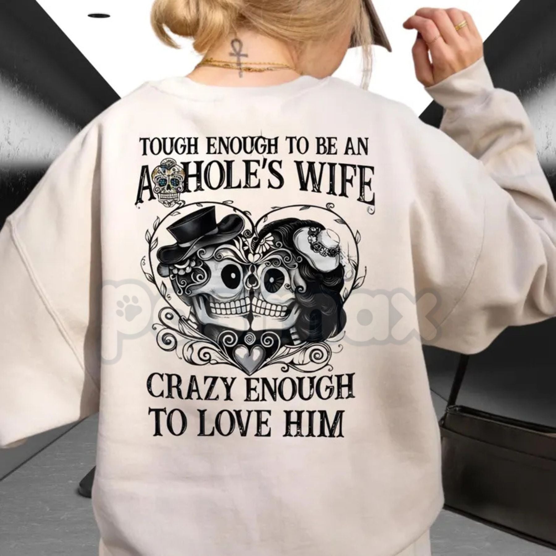 Pasimax Tough Enough To Be An A*hole's Wife Sweatshirt | Funny Valentine Gift for Wife | Sarcastic Marriage Humor Crewneck | 