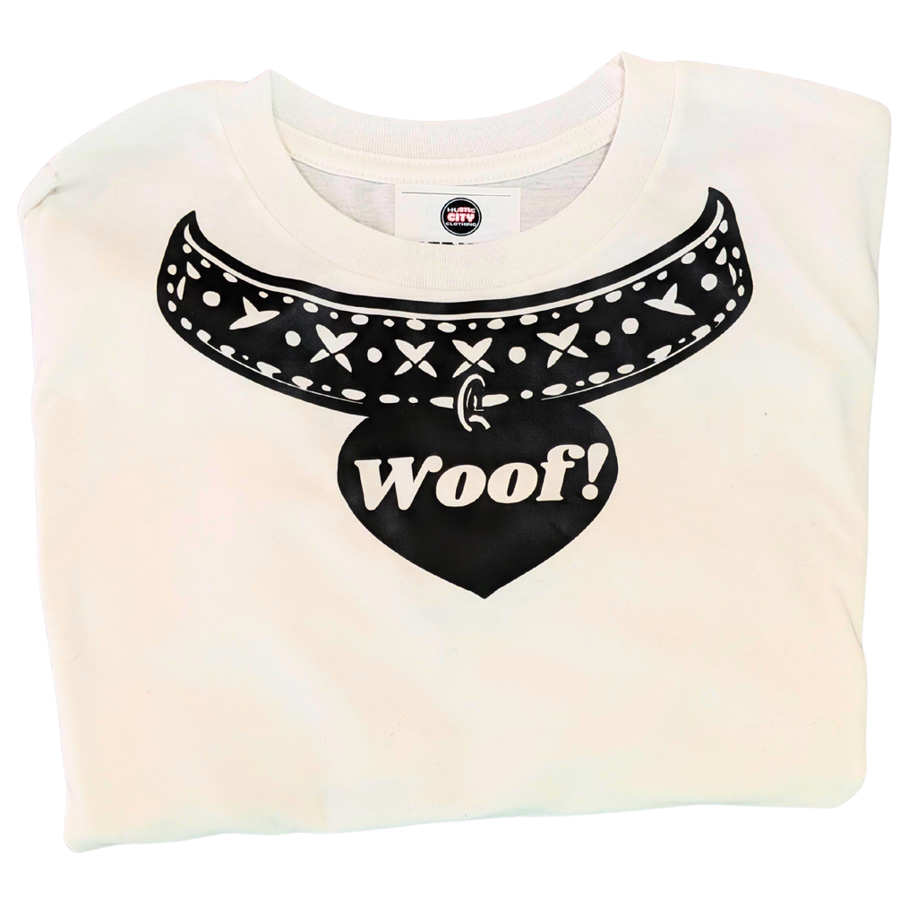 Hustle City Clothing Pup Collar Streetwear Graphic T-Shirt — detail close-up