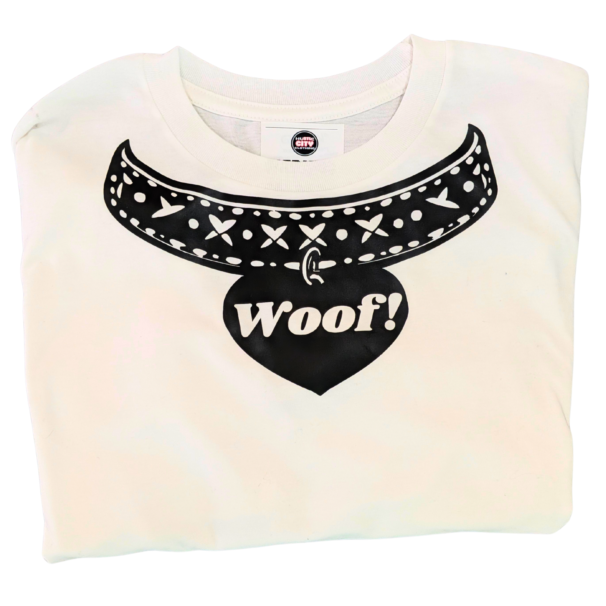 Hustle City Clothing Pup Collar Streetwear Graphic T-Shirt — detail close-up