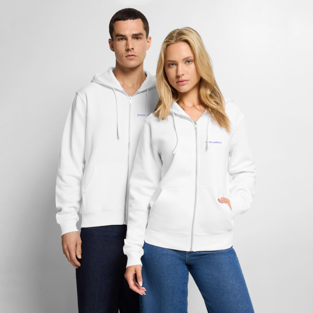 WONENA Somos America Unisex Premium Organic Zip Hoodie — detail close-up