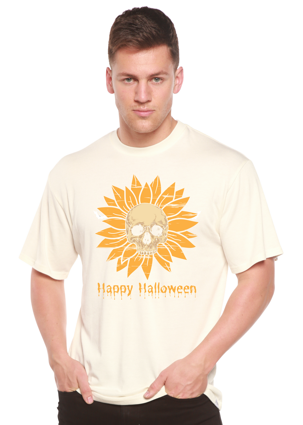 Spun Bamboo Happy Halloween Day Men's Bamboo Viscose/Organic Cotton Short Sleeve Graphic T-Shirt — side view