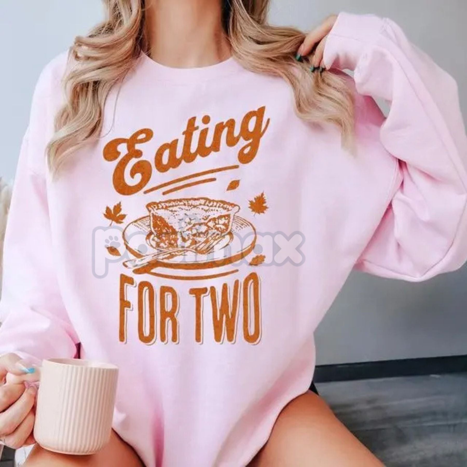 Pasimax Eating for Two Thanksgiving Pregnancy Announcement Sweatshirt — detail close-up
