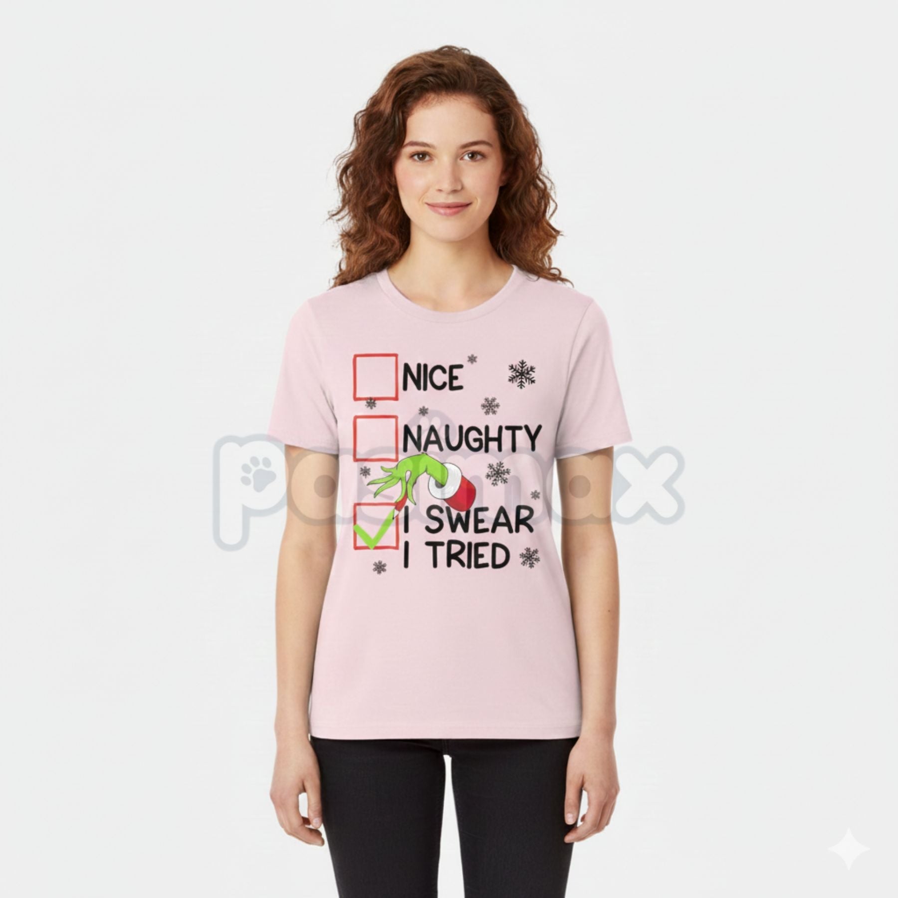 Pasimax Groovy Naughty "I Swear I Tried" Christmas Holiday Unisex Tee - Funny Self-Aware Slogan Shirt, Retro Christmas Humor 