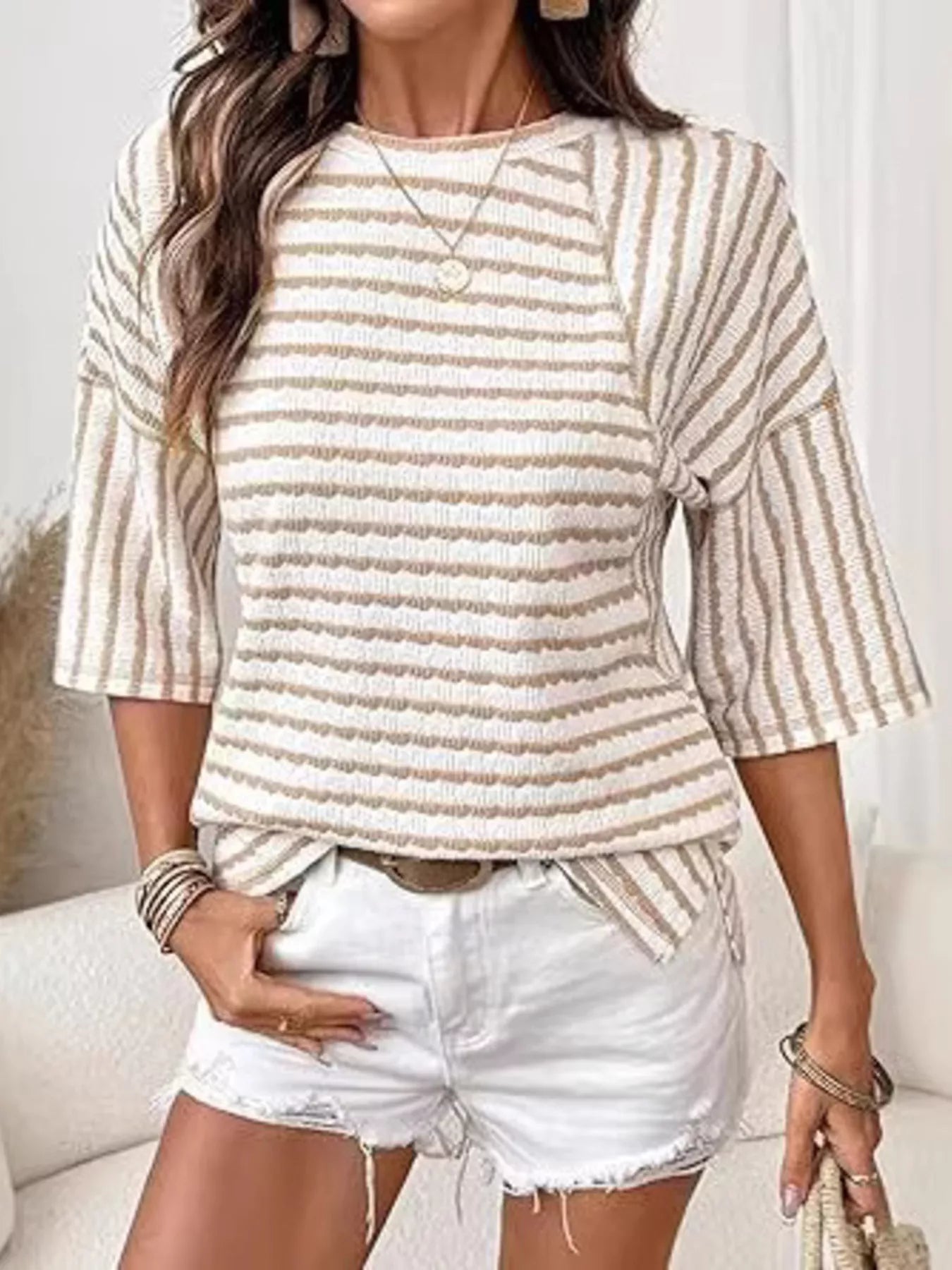 Striped Knit Round Neck T-Shirt