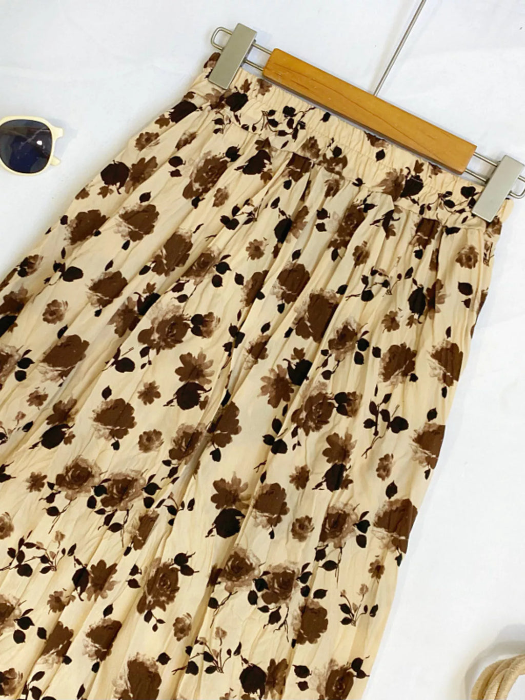 Floral Print Elastic Waist Midi Skirt