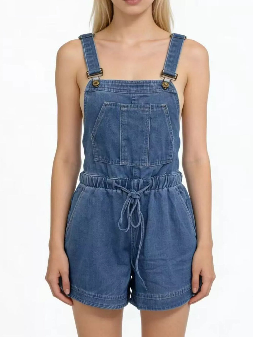 Casual Tie Back Denim Overall Shorts