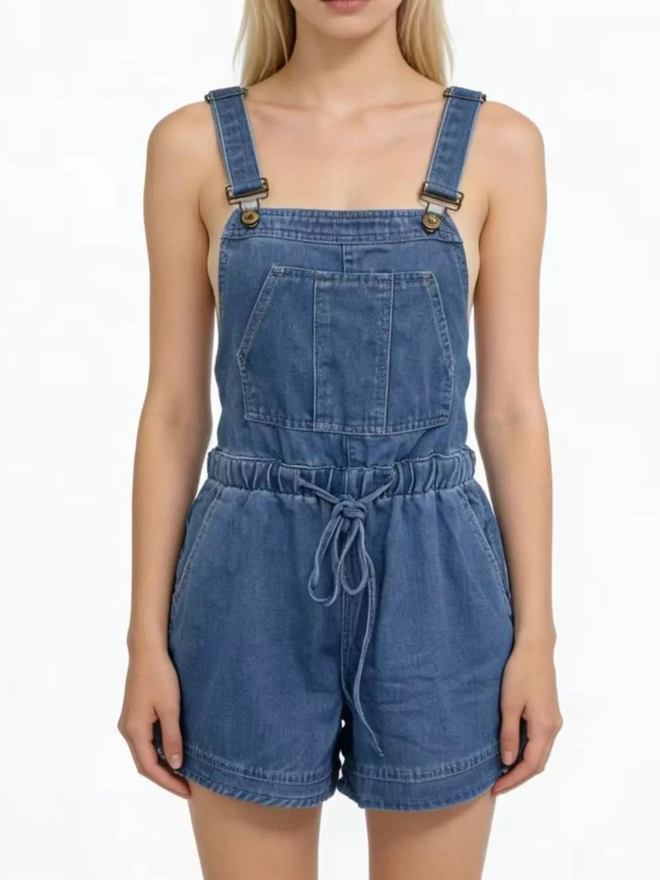 Casual Tie Back Denim Overall Shorts